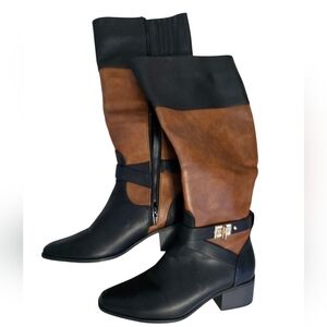 Shoe Dazzle Black and Brown Winnie Riding Boots Size 7